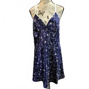 Inner Most Vintage Floral Babydoll Slip Dress Style Blue & White Size L